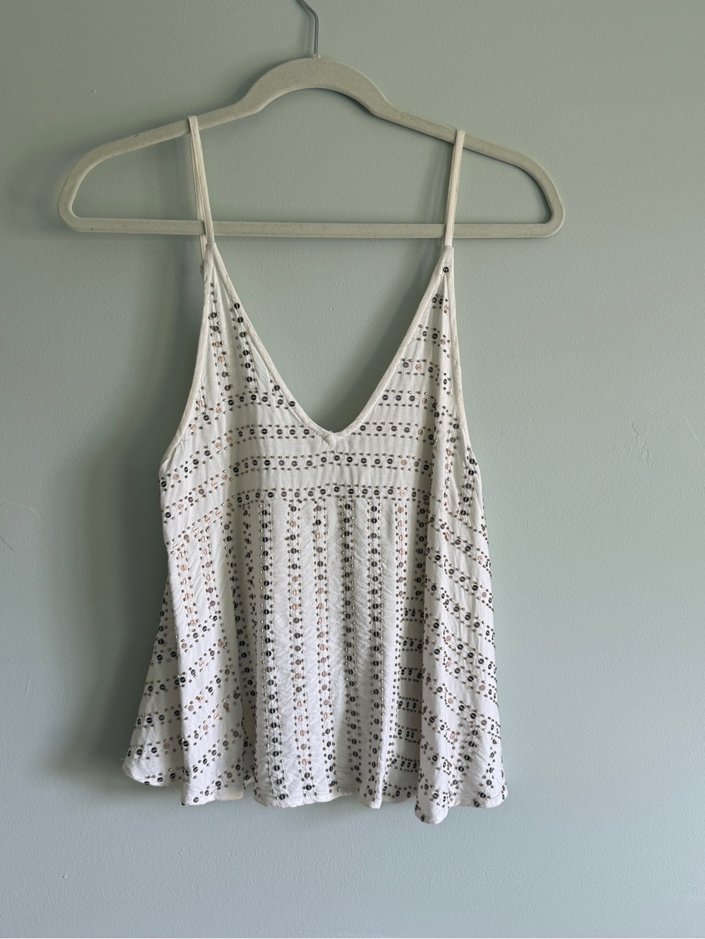 Free people Embellished boho White V-Neck Spaghetti Strap Tank Top